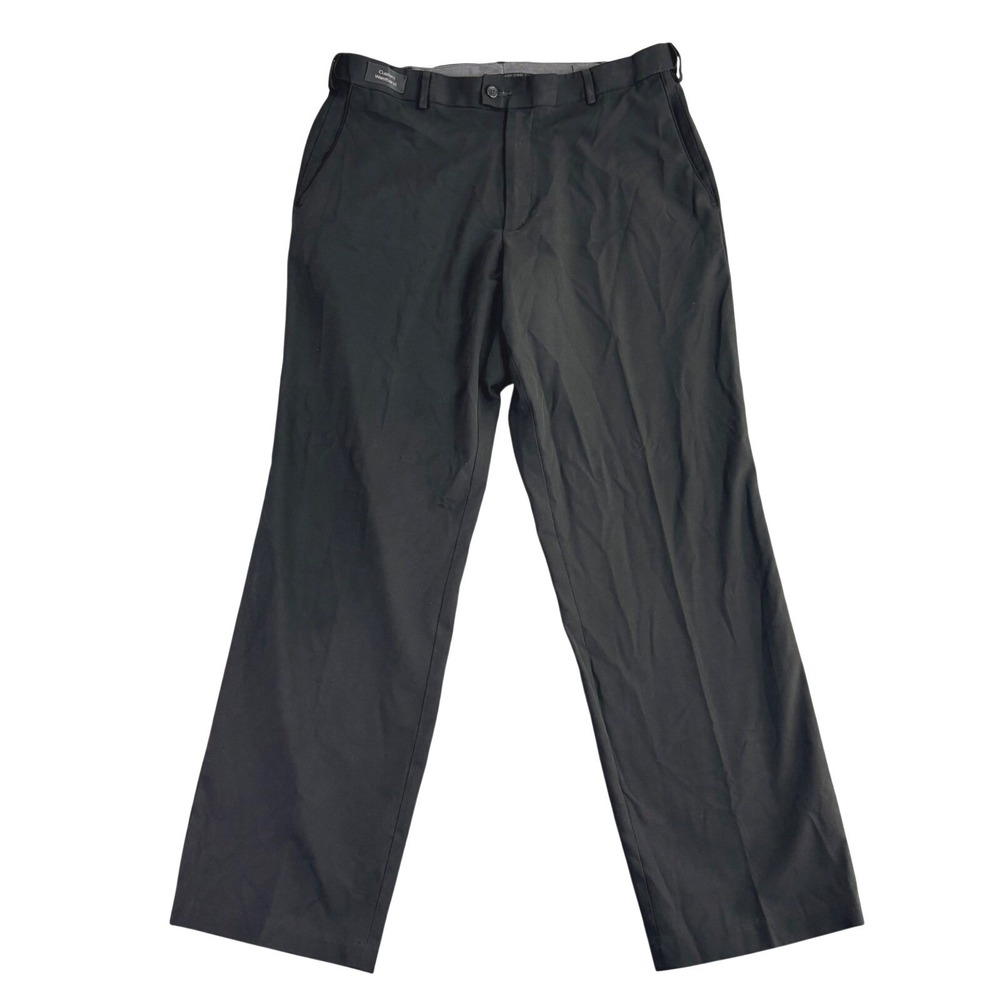 DOCKERS Mens 36x32 Black Prescott Dress Pants D3 Classic Flat Front Custom Waist